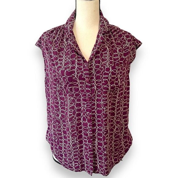 Anthropologie Maeve Button Front Cap Sleeve Raffine Rayon Blouse Plum Small - Picture 2 of 8